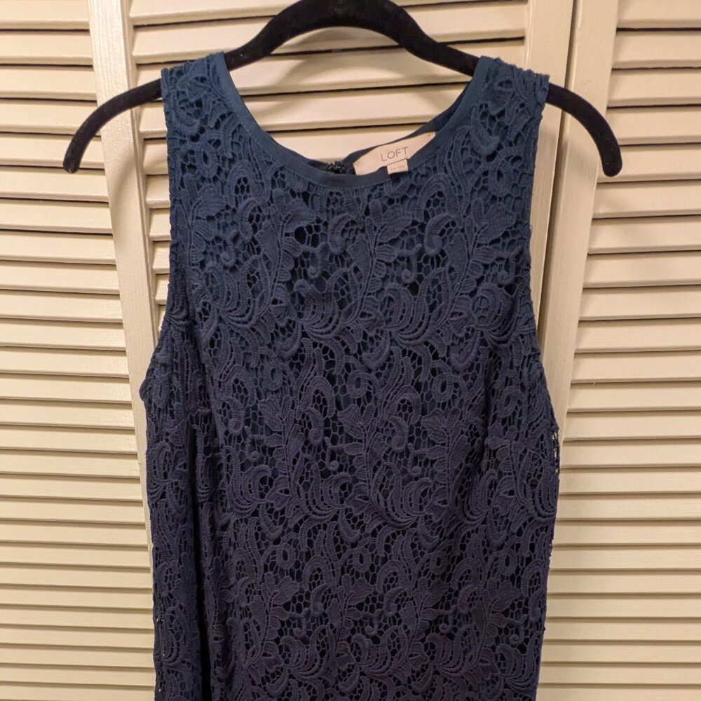 Loft Navy Lace Sheath Dress - Size 14